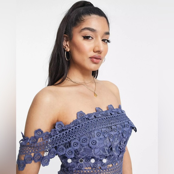 ASOS Design Lace Off Shoulder Midi Dress Sz 12 - Picture 5 of 7